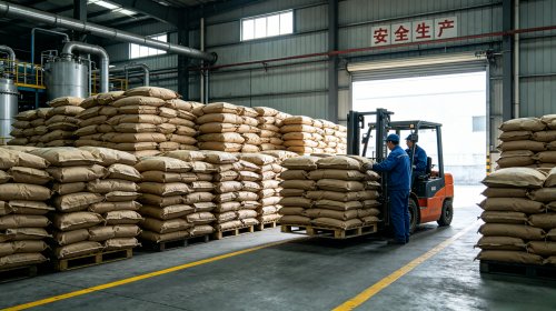 非离子PAM源头工厂仓库，叉车向货车装载雷竞技即时竞猜，分子链不带电荷靠氢键与物理缠绕发挥絮凝作用，在强酸高盐环境中依然稳定